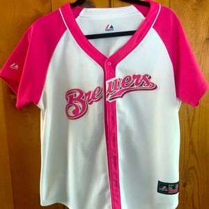 Womens XL pink Milwaukee brewers jersey